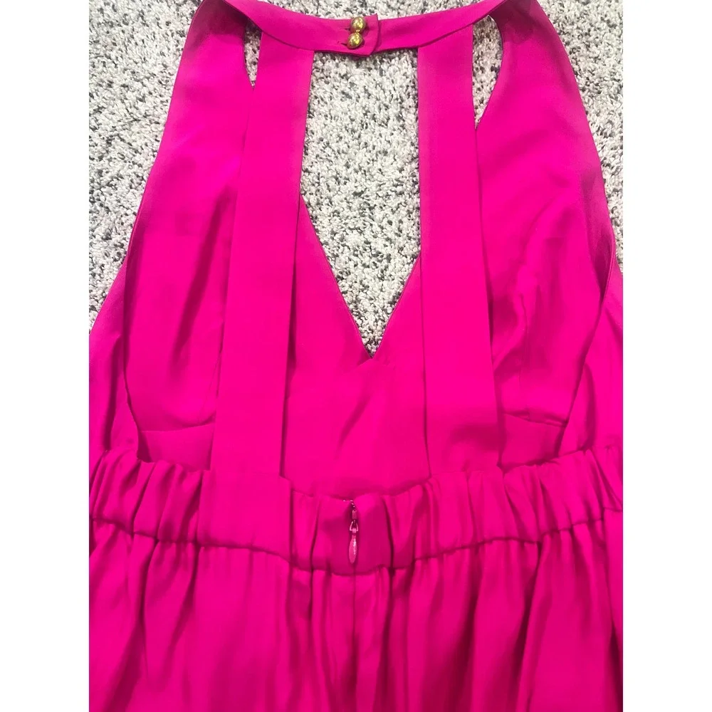 Amanda Uprichard Hot Pink‎ Halter Blouse 100% Silk Deep V-Neck Open Back Medium